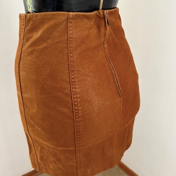 Free People "Vegan Suede" Mini Skirt Cognac Brown - Picture 4 of 4